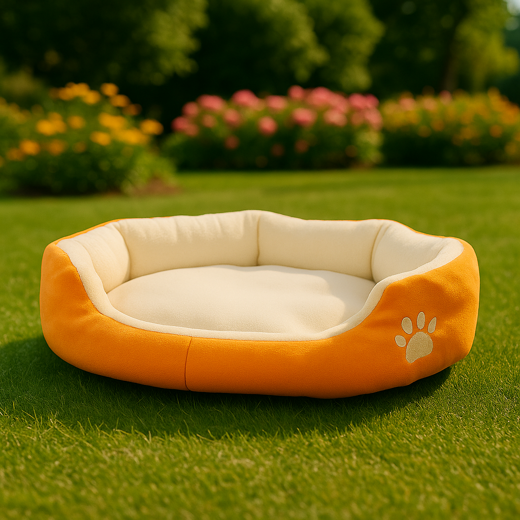 SoftiePod Orange – Plush Dog Sofa Bed