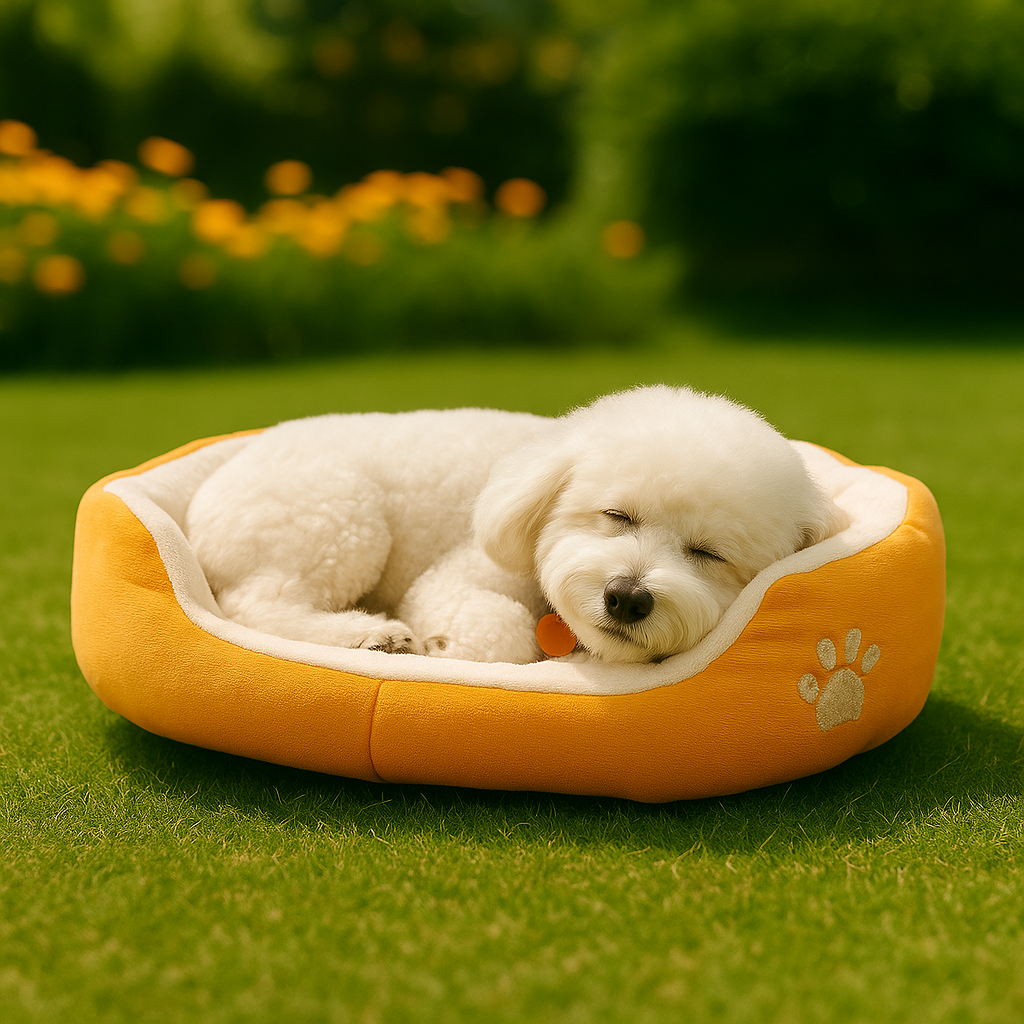 SoftiePod Orange – Plush Dog Sofa Bed