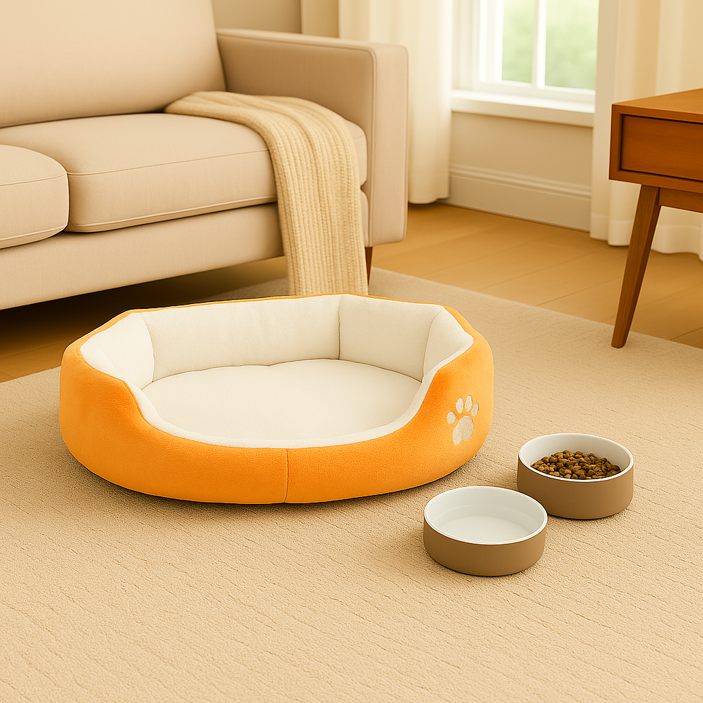 SoftiePod Orange – Plush Dog Sofa Bed