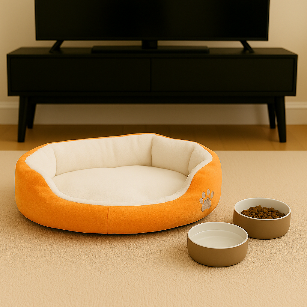 SoftiePod Orange – Plush Dog Sofa Bed
