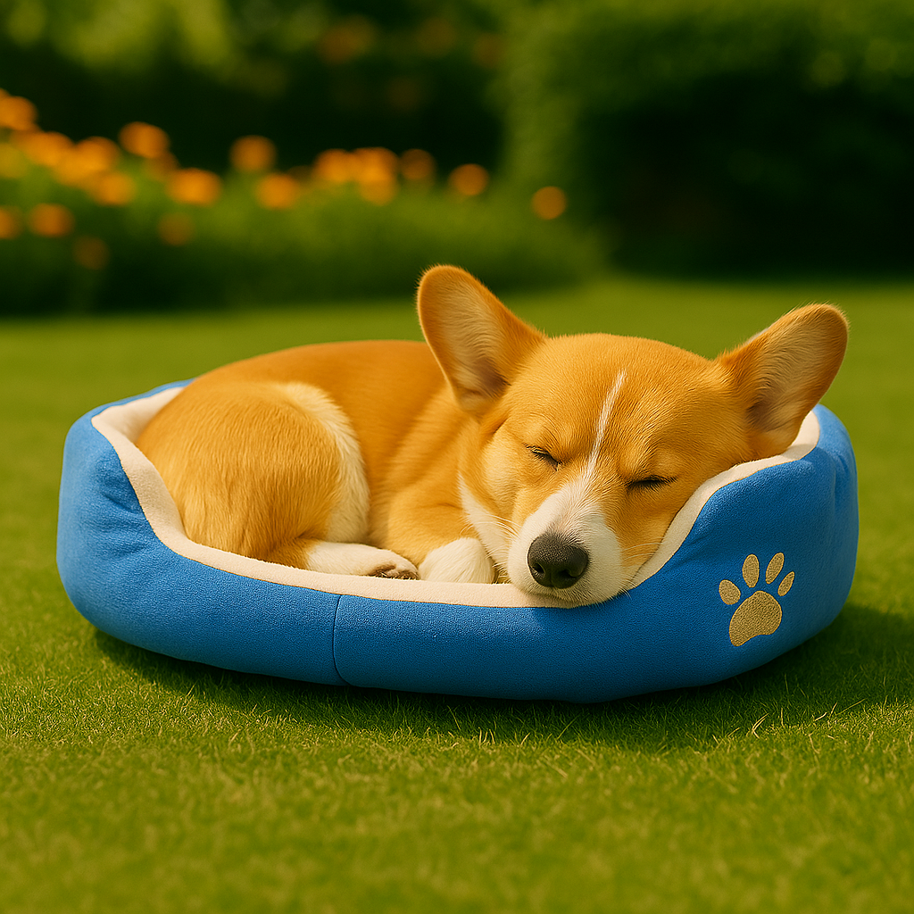 SoftiePod Blue – Plush Dog Sofa Bed