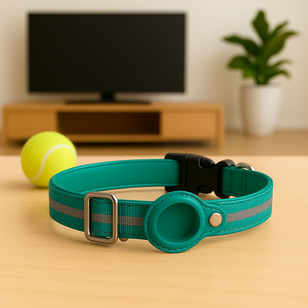 TrackLoop – Turquoise Reflective AirTag Collar