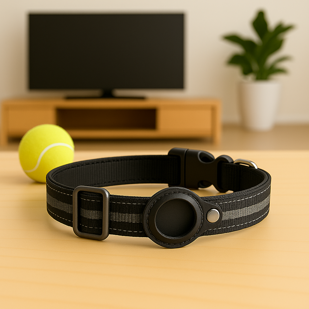 TrackLoop – Black Reflective AirTag Collar