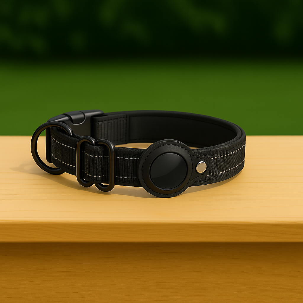 TrackLoop – Black Reflective AirTag Collar