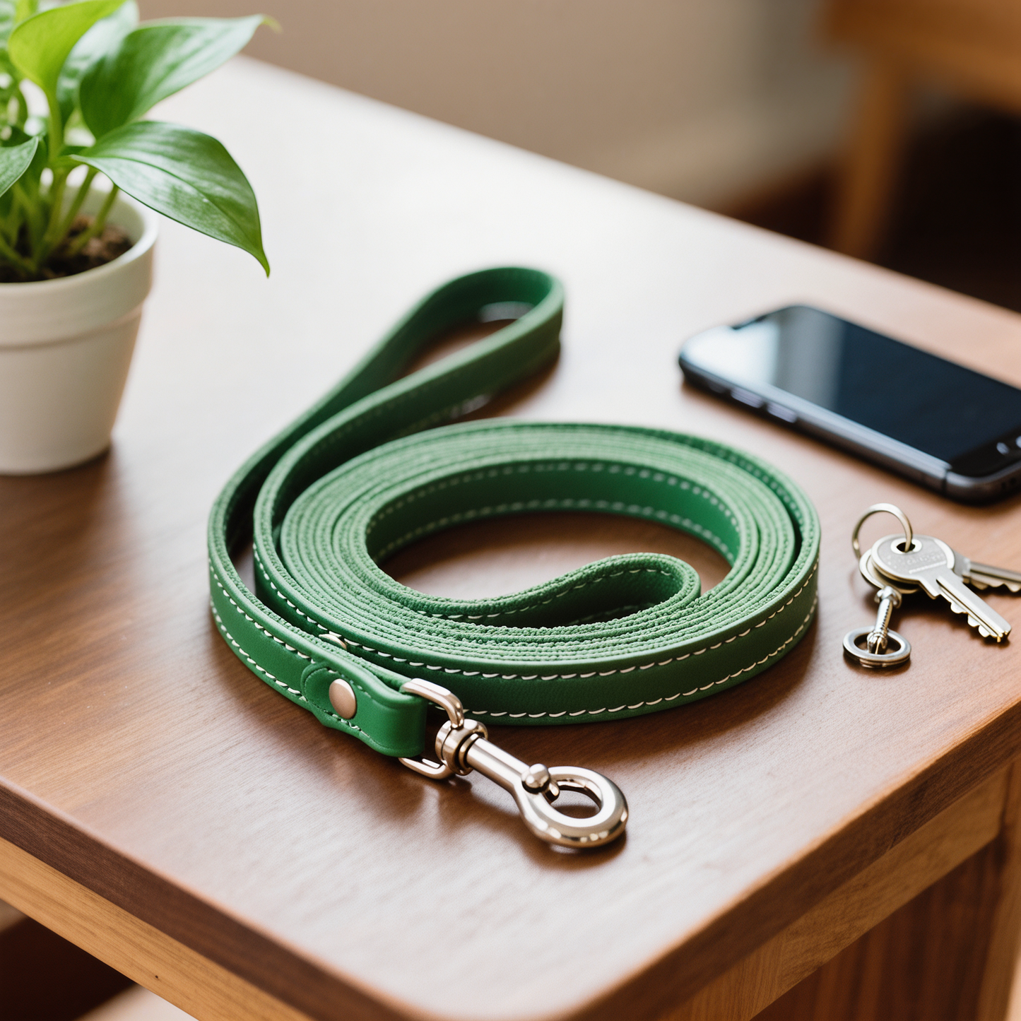 Walkie Green – Leather Dog Leash