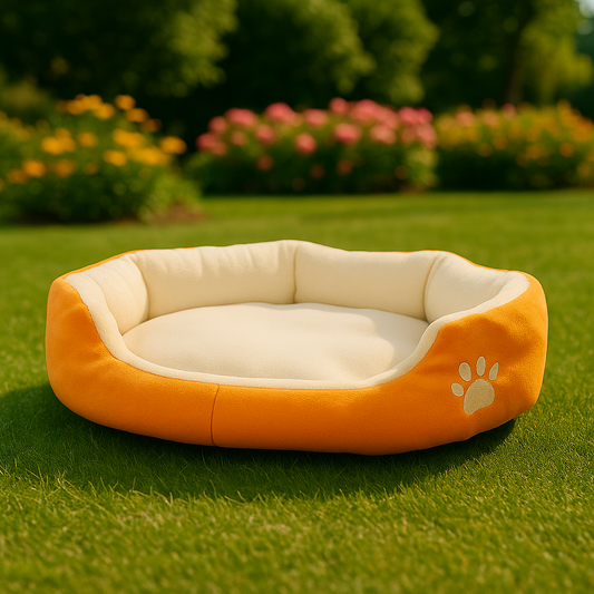 SoftiePod Orange – Plush Dog Sofa Bed